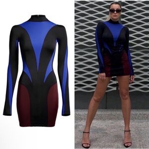 Mugler x H&M Stylish Multi-Colored High-Collar Bodycon Dress